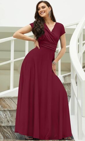 KOH KOH Womens Sexy Cap Short Sleeve V-Neck Flowy Cocktail Gown in Saudi Arabia