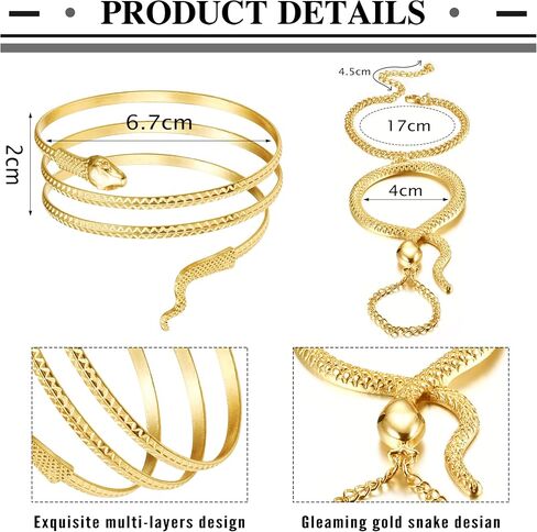 BESTEEL 5Pcs Egyptian Costume Accessories Halloween Cleopatra Headpiece Swirl Snake Upper Arm Cuff Gold Finger Ring and Hand Chain Bracelet for Women Costume in Saudi Arabia