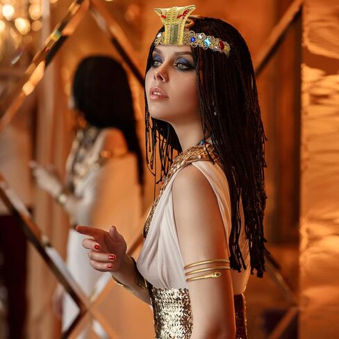BESTEEL 5Pcs Egyptian Costume Accessories Halloween Cleopatra Headpiece Swirl Snake Upper Arm Cuff Gold Finger Ring and Hand Chain Bracelet for Women Costume in Saudi Arabia