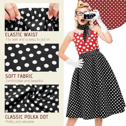 تووليت مجموعة اكسسوارات تنكرية للنساء مكونة من 6 قطع بتصميم كلاسيكي بنمط الخمسينيات والستينيات وتنورة منقطة مربعة من الشيفون ووشاح للرقبة ووشاح للرأس ونظارات مع احجار الراين للبنات والسيدات لحفلات in Kuwait