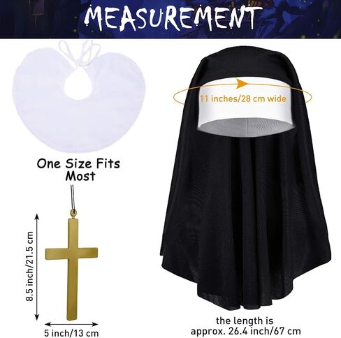 2 Sets Halloween Nun Costume Nun Hat Nun Habit Costume Accessory Set Plastic Gold Cross Necklace White Nun Collar for Woman in Saudi Arabia