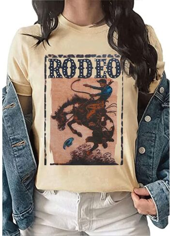 Womens Western Graphic Cowboys Tees Not My First Rodeo Shirts Vintage Cowgirls Print Wild Soul Classic Tops in Saudi Arabia