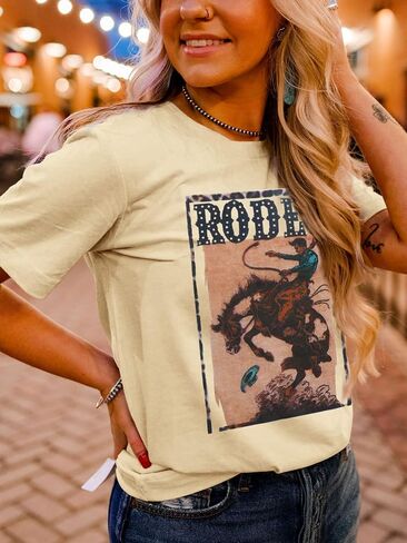 Womens Western Graphic Cowboys Tees Not My First Rodeo Shirts Vintage Cowgirls Print Wild Soul Classic Tops in Saudi Arabia