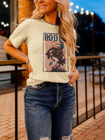 Womens Western Graphic Cowboys Tees Not My First Rodeo Shirts Vintage Cowgirls Print Wild Soul Classic Tops in Saudi Arabia