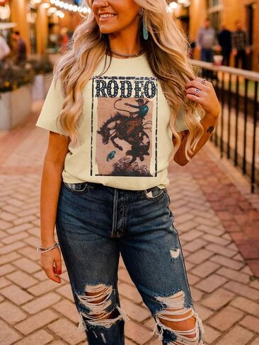 Womens Western Graphic Cowboys Tees Not My First Rodeo Shirts Vintage Cowgirls Print Wild Soul Classic Tops in Saudi Arabia