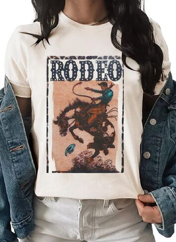 Womens Western Graphic Cowboys Tees Not My First Rodeo Shirts Vintage Cowgirls Print Wild Soul Classic Tops in Saudi Arabia