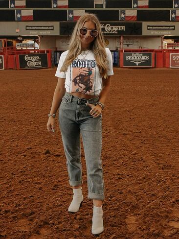 Womens Western Graphic Cowboys Tees Not My First Rodeo Shirts Vintage Cowgirls Print Wild Soul Classic Tops in Saudi Arabia