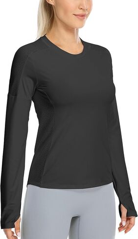 icyzone Women's Workout Long Sleeve Shirts, Athletic Crewneck Yoga Tops, Quick Dry Gym Outdoor T-Shirt with Thumb Holes in Saudi Arabia