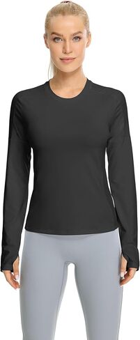 icyzone Women's Workout Long Sleeve Shirts, Athletic Crewneck Yoga Tops, Quick Dry Gym Outdoor T-Shirt with Thumb Holes in Saudi Arabia
