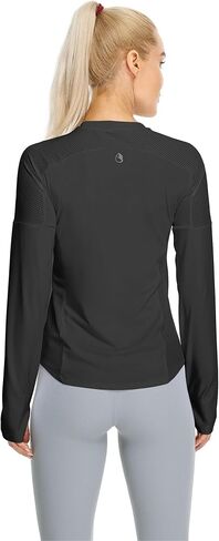 icyzone Women's Workout Long Sleeve Shirts, Athletic Crewneck Yoga Tops, Quick Dry Gym Outdoor T-Shirt with Thumb Holes in Saudi Arabia