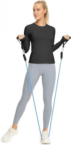 icyzone Women's Workout Long Sleeve Shirts, Athletic Crewneck Yoga Tops, Quick Dry Gym Outdoor T-Shirt with Thumb Holes in Saudi Arabia