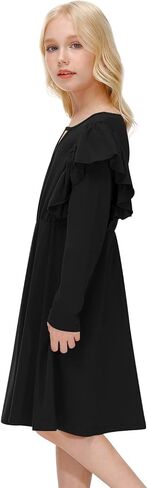 IIMMER Girls Fall Flutter Long Sleeve Keyhole Neckline Midi Dress with Pockets 5-14 Years in Kuwait
