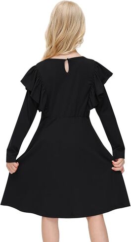 IIMMER Girls Fall Flutter Long Sleeve Keyhole Neckline Midi Dress with Pockets 5-14 Years in Kuwait