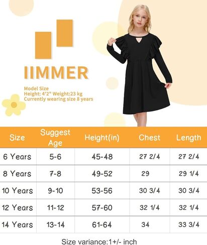 IIMMER Girls Fall Flutter Long Sleeve Keyhole Neckline Midi Dress with Pockets 5-14 Years in Kuwait