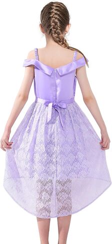 Sunny Fashion Girls Dress Purple Off Shoulder Hi-Low Skirt Bridesmaid Size 7-14 in Saudi Arabia