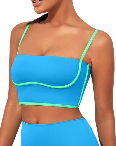 Womens Workout Tank Tops Square Neck Longline Sports Bra Support Crop Yoga Top Spaghetti Strap Camisole Built in Bras in Kuwait