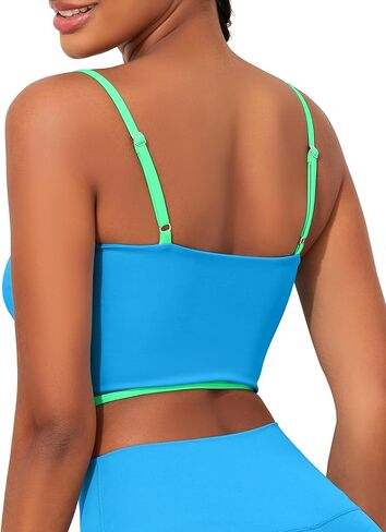 Womens Workout Tank Tops Square Neck Longline Sports Bra Support Crop Yoga Top Spaghetti Strap Camisole Built in Bras in Kuwait