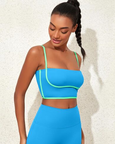 Womens Workout Tank Tops Square Neck Longline Sports Bra Support Crop Yoga Top Spaghetti Strap Camisole Built in Bras in Kuwait
