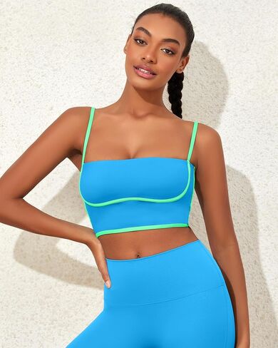Womens Workout Tank Tops Square Neck Longline Sports Bra Support Crop Yoga Top Spaghetti Strap Camisole Built in Bras in Kuwait