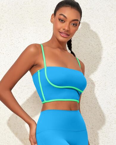 Womens Workout Tank Tops Square Neck Longline Sports Bra Support Crop Yoga Top Spaghetti Strap Camisole Built in Bras in Kuwait