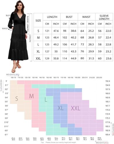 Olaesa Long Sleeve Maxi Dress for Women V Neck Lace Boho Dress Flowy Fall Wedding Guest Dresses with Pockets in Kuwait