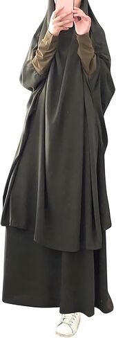 FPOVFPO Womens Muslim Abaya Solid 2 Piece Prayer Dress Islamic Maxi Kaftan with Hijab Dubai Full Length Dress in Saudi Arabia