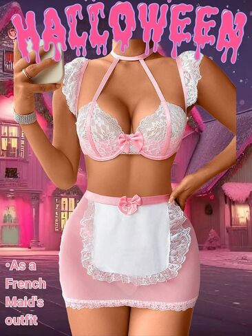 ملابس خادمة مثيرة مكونة من 3 قطع من EHSUYAB للسيدات، فيونكة من الساتان، مريلة من الدانتيل، ملابس داخلية للحفلات التنكرية in Kuwait