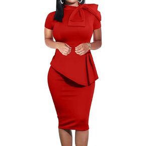 HipGlamp Women's Fashion Peplum Bodycon Dresses Short Sleeve Bow Club Ruffle Pencil Party Dress