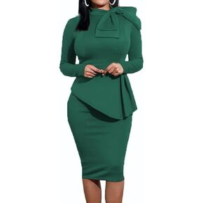 Women's Fashion Peplum Bodycon Dresses Short Sleeve Bow Club Ruffle Pencil Party Dress in Saudi Arabia