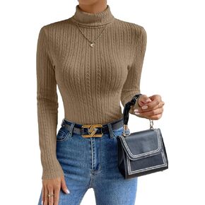 SweatyRocks Women's Long Sleeve Turtle Neck Slim Fit Tops Cable Knit Ribbed Solid Elegant Tee Shirts in Saudi Arabia