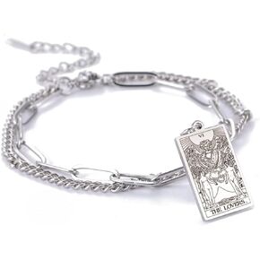 LIKGREAT Tarot Cards Bracelet for Women Girls Astrology Divination Magic Amulet Double Layer Chain Bracelet Major Arcana Jewelry