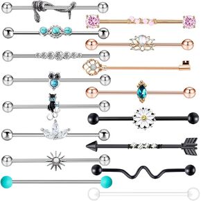 Suotarn 14G Industrial Barbell Earring Cartilage Stainless Steel 38mm 1 1/2 inch Industrial Piercing Bar Body Piercing Jewelry for Women Men