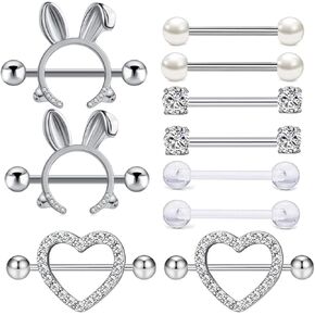 TIANCI FBYJS 5-7 Pairs Stainless Steel Nipple Rings Tongue Ring Piercing Body Jewelry Barbell CZ Heart Shape Rings for Women Girls in Kuwait