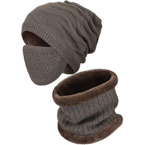 Winter Knitted Beanie Scarf Men Hat Neck Warmer Gaiter Face Cover Set