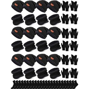 Toulite 48 Pcs Winter Hats Gloves Scarves Socks Set Fleece Lined Beanie Caps Neck Gaiter for Women Men Homeless Bulk