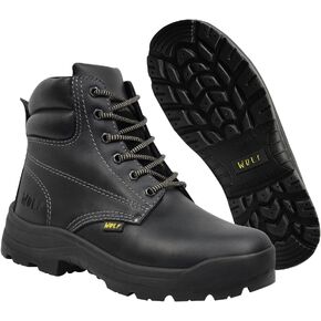 حذاء العمل وولف | جلد البقر المكسيكي الأصلي المقاوم للماء | مقاومة للمواد الكيميائية والنفطية | معزول | نعل بتقنية الهواء غير قابل للانزلاق | بوسكن | طوق مريح مبطن | معدات الحماية الشخصية الصناعية للبناء in Kuwait