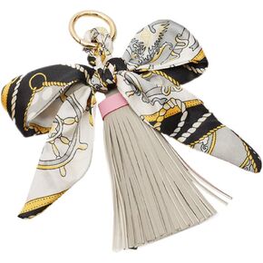 QTMY Silk Ribbon Bow Tassel Bag Pendant Charm Keyring Keychain for Women Purse Handbag Decor