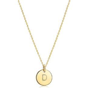 Bemoly Initial Necklace for Women Round 11MM Coin Disc Double Side Engraved Letter A-Z Hammered Pendant 14K Gold Plated Personalized Alphabet Birthday Jewelry 17.5" in Kuwait