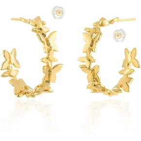 MEVECCO Gold Hoop Earring Sterling Silver Post Chunky Open Hoops 18K Gold Plated Simple Hypoallergenic Handmade Earrings Jewelry for Her