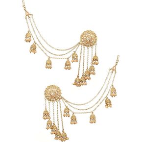 Bindhani أزياء بوليوود المجوهرات التقليدية العرقية الزفاف العروس إشبينة العروس الذهب مطلي كوندان اللؤلؤ قطرة Jhumka Jhumki رئيس سلسلة هندية باهي أقراط مجوهرات للنساء in Kuwait