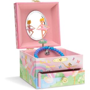 Jewelkeeper | Kids Jewelry Boxes For Girls - Musical Jewelry Storage Box - Girls Wooden Treasure Keepers - Rainbow and Gold Foil Design - Swan Lake Tune - 4.25"D x 4.75"W x 3.5"H (Spinning Ballerina) in Saudi Arabia