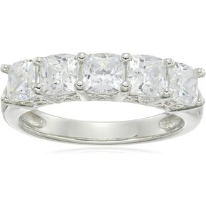 Amazon Collection Platinum or Gold Plated Sterling Silver Fancy Cut 5-Stone Ring made with Infinite Elements Zirconia in Kuwait