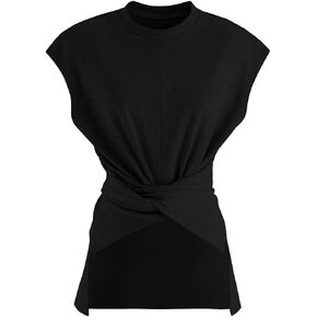 CHICWISH Women's Black/White/Grey Crisscross Waist Sleeveless Cotton Top in Saudi Arabia