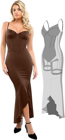 Popilush Corset Dress Built in Shapewear - Mermaid Dress for Women Deep V Neck Maxi Slip Bridesmaid Dresses for Wedding in Kuwait