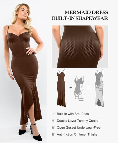 Popilush Corset Dress Built in Shapewear - Mermaid Dress for Women Deep V Neck Maxi Slip Bridesmaid Dresses for Wedding in Kuwait