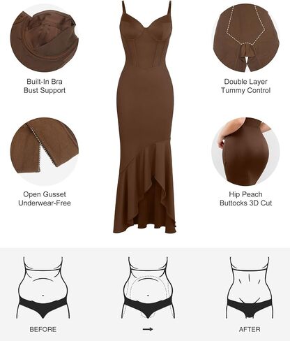 Popilush Corset Dress Built in Shapewear - Mermaid Dress for Women Deep V Neck Maxi Slip Bridesmaid Dresses for Wedding in Kuwait