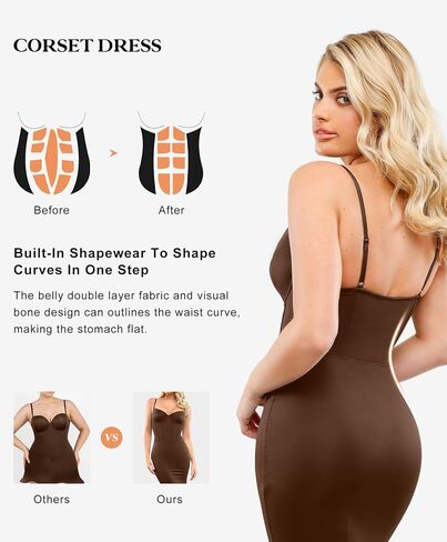 Popilush Corset Dress Built in Shapewear - Mermaid Dress for Women Deep V Neck Maxi Slip Bridesmaid Dresses for Wedding in Kuwait