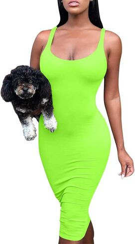 Mokoru Women's Casual Basic Pencil Tank Dress Sexy Sleeveless Bodycon Midi Club Dress in Kuwait