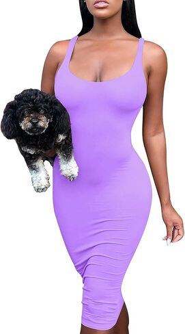 Mokoru Women's Casual Basic Pencil Tank Dress Sexy Sleeveless Bodycon Midi Club Dress in Saudi Arabia