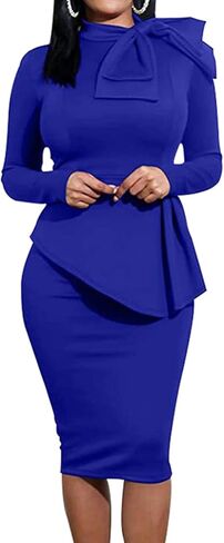 HipGlamp Women's Fashion Peplum Bodycon Dresses Short Sleeve Bow Club Ruffle Pencil Party Dress in Kuwait